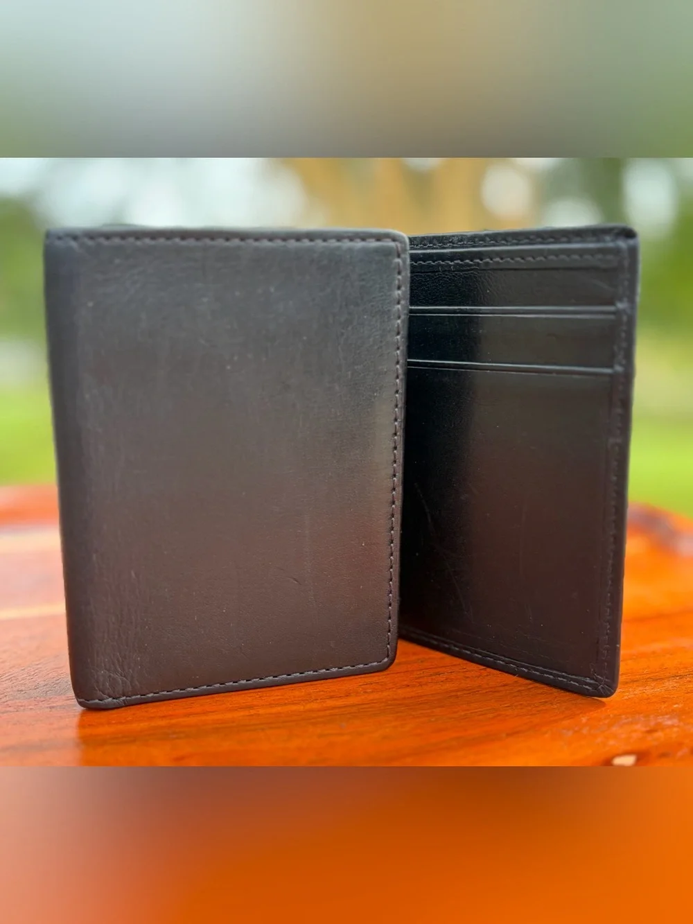 Vintage COACH Water Buffalo Black Leather Card Case Compact Trifold Wallet